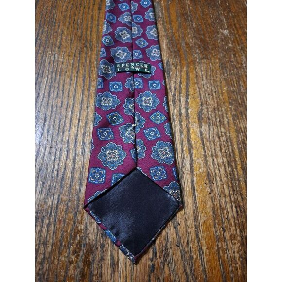 Spencer & Lowe Paisley Burgandy Blue Cream Brown Green Silk Mens Neck Tie USA - Picture 3 of 3